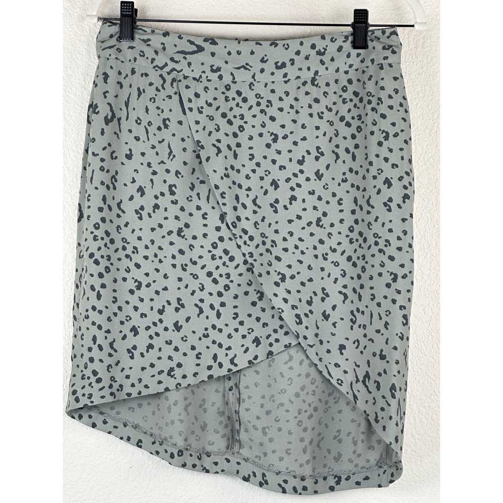 Michael Stars Faux Wrap Tulip Skirt S Sage Green Animal Print High Low Mini